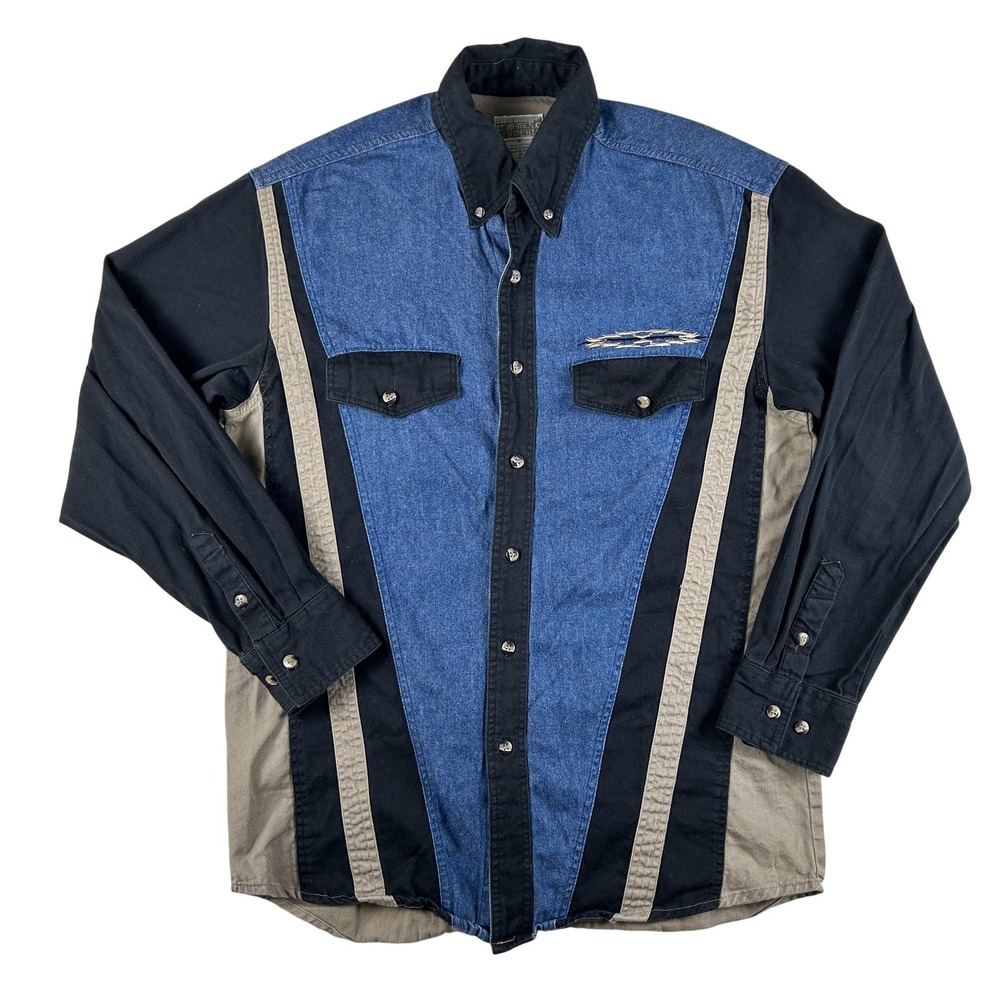 Vtg Express Riders Shirt Mens Medium Colorblock Long Sleeve Button Down Western
